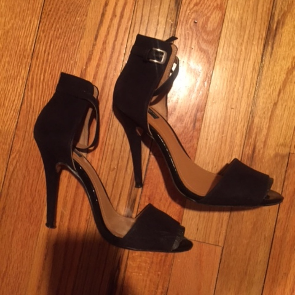 Zara Basic Black Suede Ankle Cover Sandal Heels 36